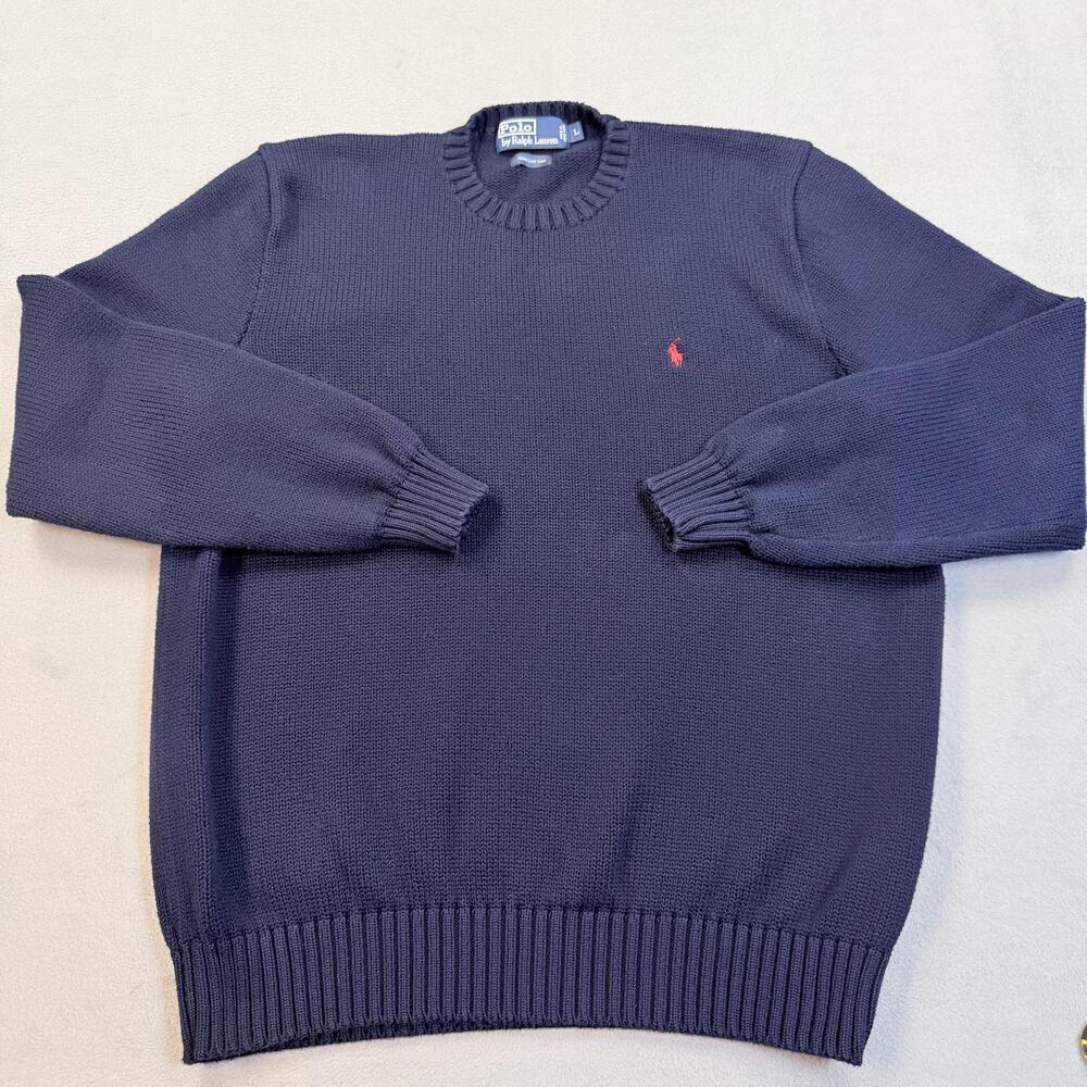 Vintage Polo By Ralph Lauren Sweater Mens Large Blue Cotton Crewneck Knit Logo